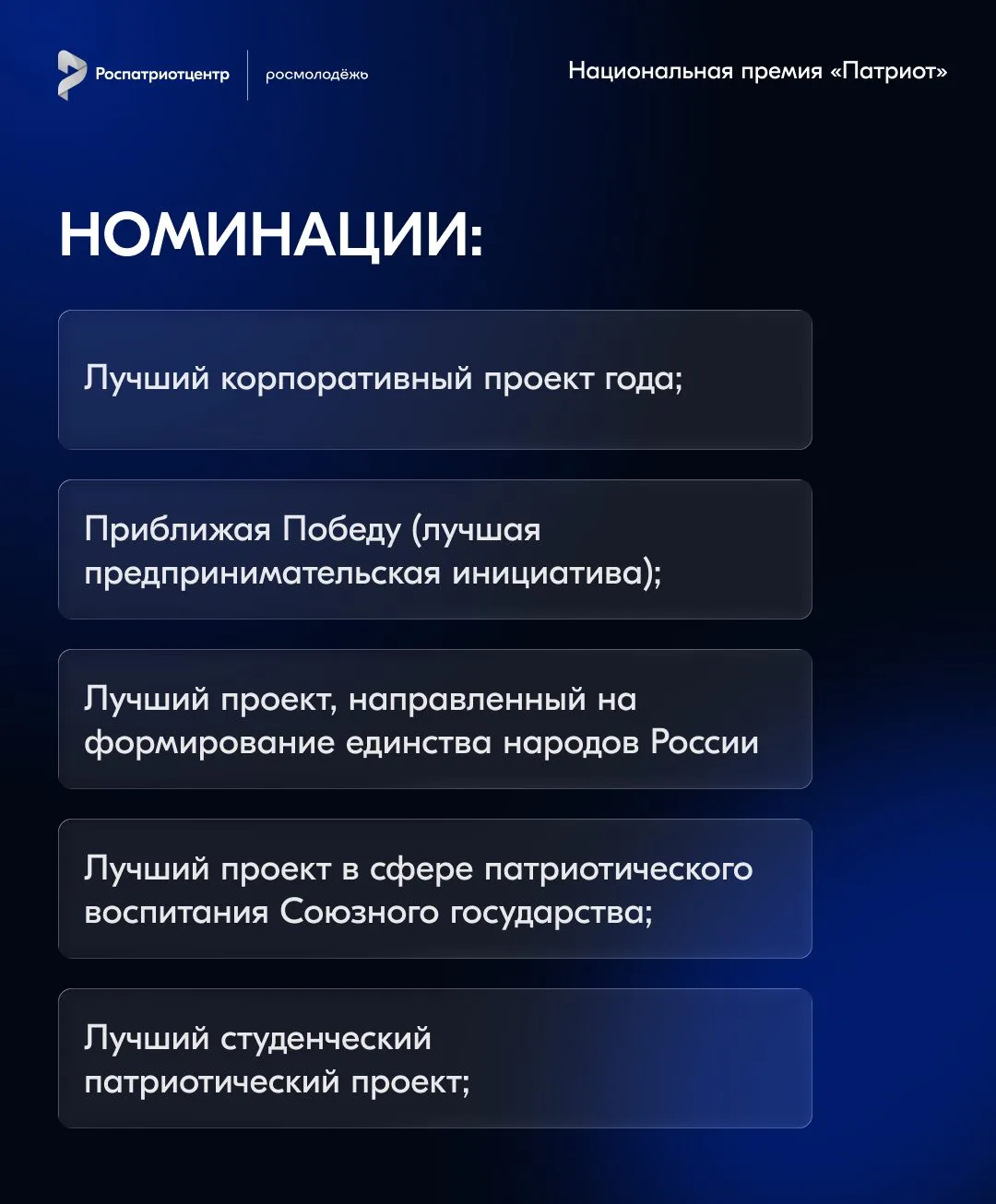 Продолжается прием заявок на национальную премию "Патриот"