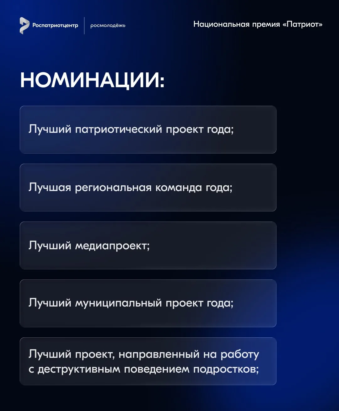 Продолжается прием заявок на национальную премию "Патриот"