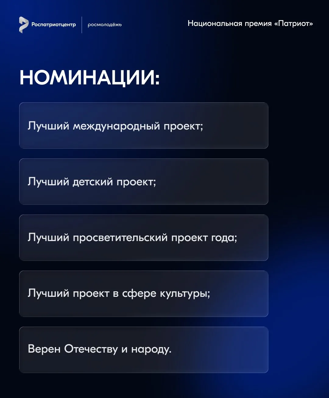 Продолжается прием заявок на национальную премию "Патриот"